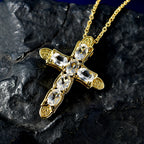 Natural Golconda Diamond Topaz Cross Pendant with Chain (Size 20) in Yellow Gold Plating 3.66 Ct._4460685_2