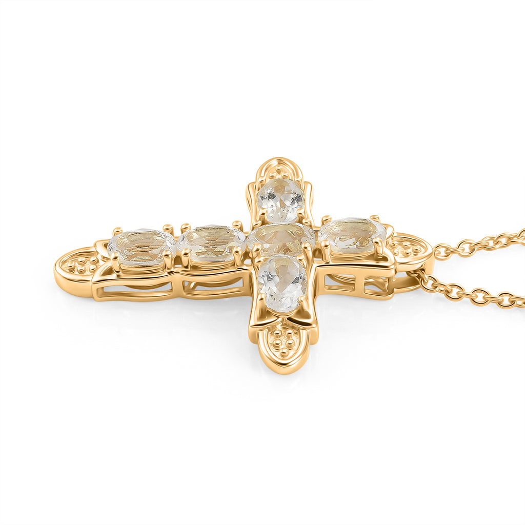 Natural Golconda Diamond Topaz Cross Pendant with Chain (Size 20) in Yellow Gold Plating 3.66 Ct._4460685_3