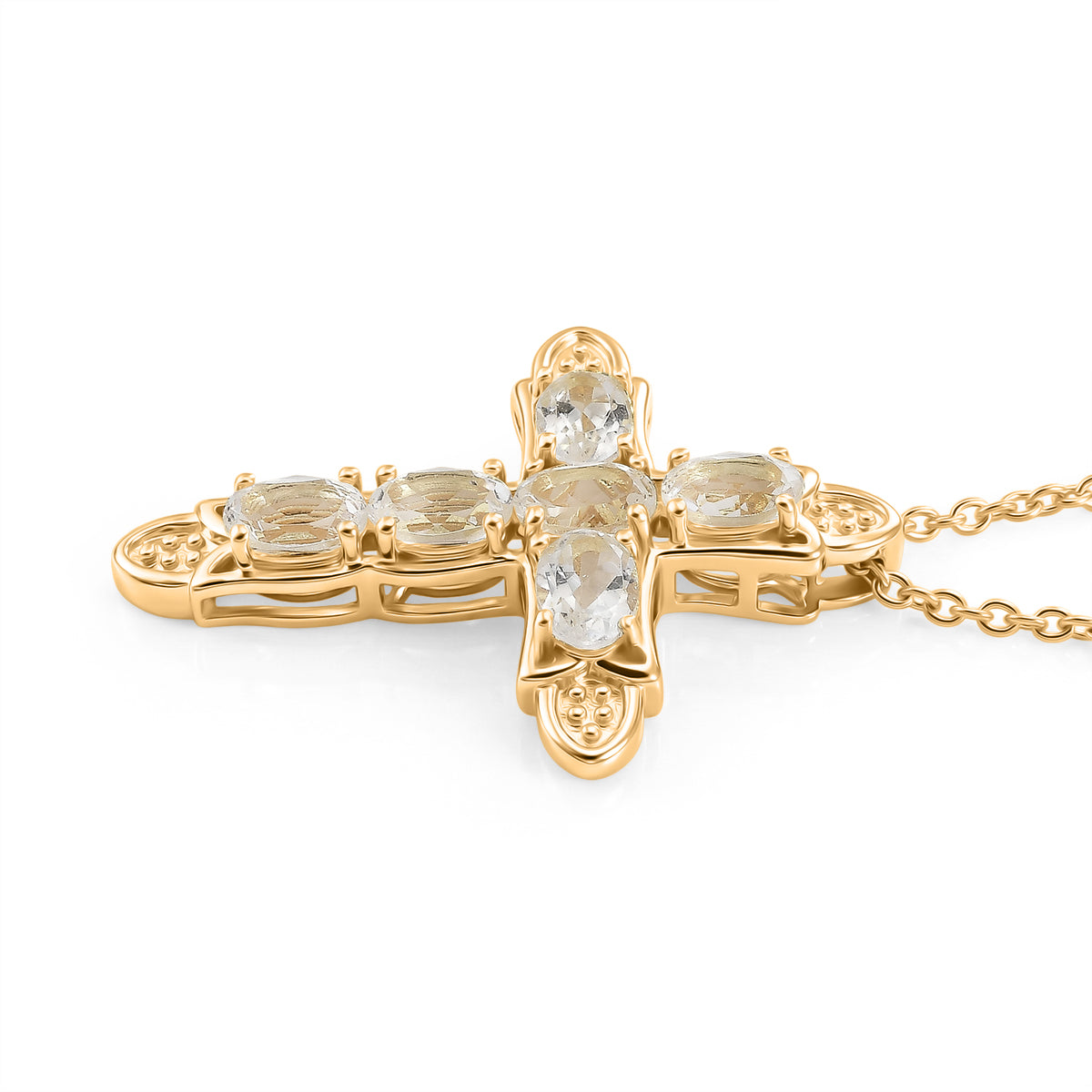 Natural Golconda Diamond Topaz Cross Pendant with Chain (Size 20) in Yellow Gold Plating 3.66 Ct. V32635891 4