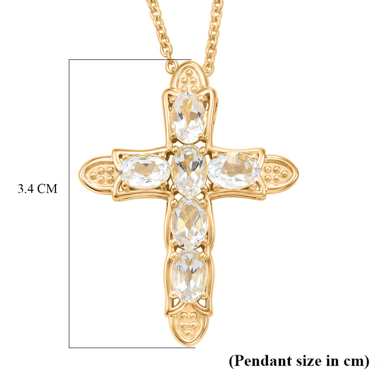 Natural Golconda Diamond Topaz Cross Pendant with Chain (Size 20) in Yellow Gold Plating 3.66 Ct. V32635891 6
