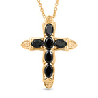 Natural Black Spinel Cross Pendant with Chain (Size 20) in Yellow Gold Plating 3.66 Ct._4460686