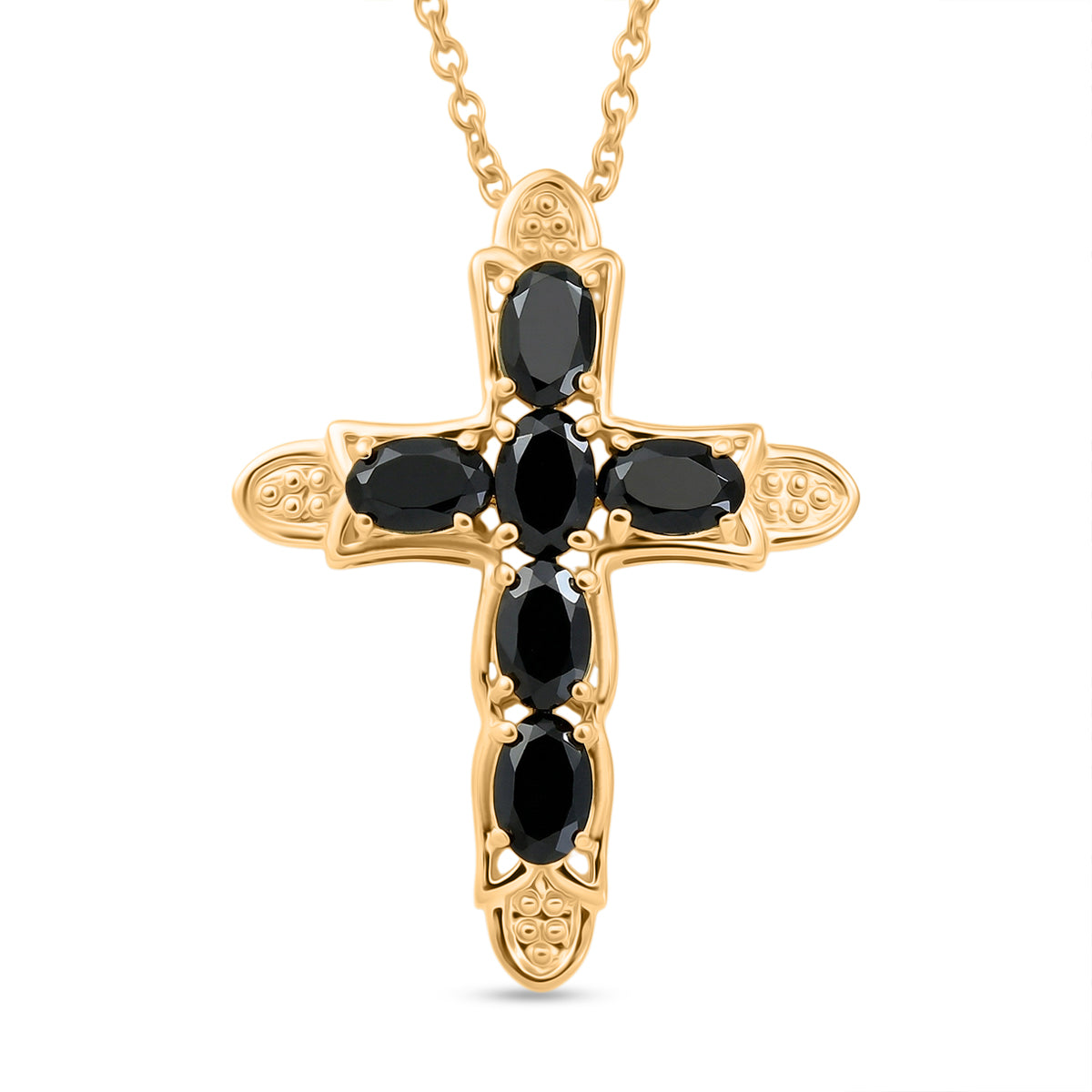 Natural Black Spinel Cross Pendant with Chain (Size 20) in Yellow Gold Plating 3.66 Ct. 4460686 0