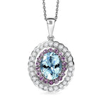 Aquamarine,  Pink Sapphire,  Moissanite Pendant with Torn Chain 19DC (Size 20) in Rhodium Overlay Sterling Silver 1.32 ct  3.820  Ct._4461484