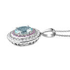 Aquamarine,  Pink Sapphire,  Moissanite Pendant with Torn Chain 19DC (Size 20) in Rhodium Overlay Sterling Silver 1.32 ct  3.820  Ct._4461484_3