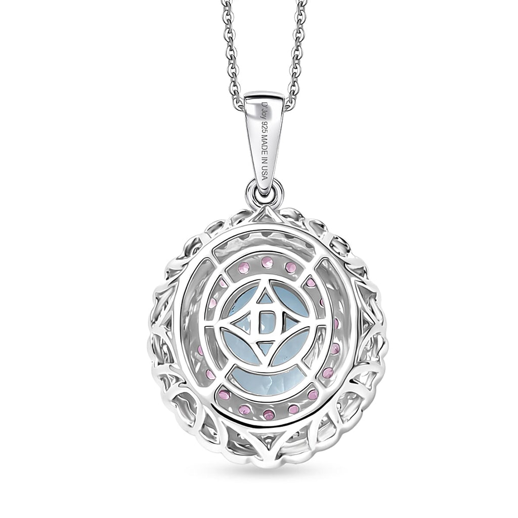 Aquamarine,  Pink Sapphire,  Moissanite Pendant with Torn Chain 19DC (Size 20) in Rhodium Overlay Sterling Silver 1.32 ct  3.820  Ct._4461484_4