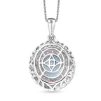 Aquamarine,  Pink Sapphire,  Moissanite Pendant with Torn Chain 19DC (Size 20) in Rhodium Overlay Sterling Silver 1.32 ct  3.820  Ct._4461484_4