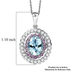 Aquamarine,  Pink Sapphire,  Moissanite Pendant with Torn Chain 19DC (Size 20) in Rhodium Overlay Sterling Silver 1.32 ct  3.820  Ct._4461484_8