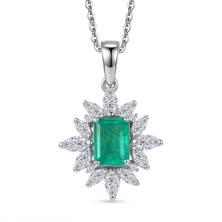 D'Joy Emeraldine Triplet Quartz &amp; White Topaz Halo Pendant with Chain (Size 20) in Rhodium Overlay Sterling Silver 3.38 Ct 4461585 1