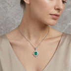 D'Joy Emeraldine Triplet Quartz & White Topaz Halo Pendant with Chain (Size 20) in Rhodium Overlay Sterling Silver 3.38 Ct_4461585_1