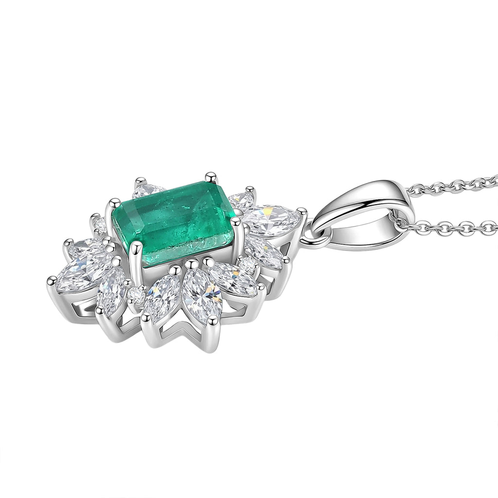 D'Joy Emeraldine Triplet Quartz & White Topaz Halo Pendant with Chain (Size 20) in Rhodium Overlay Sterling Silver 3.38 Ct_4461585_3
