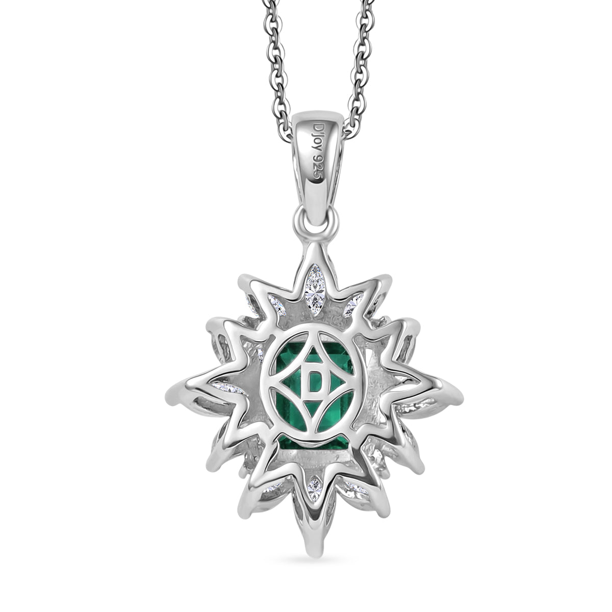 D'Joy Emeraldine Triplet Quartz &amp; White Topaz Halo Pendant with Chain (Size 20) in Rhodium Overlay Sterling Silver 3.38 Ct V32520023 5