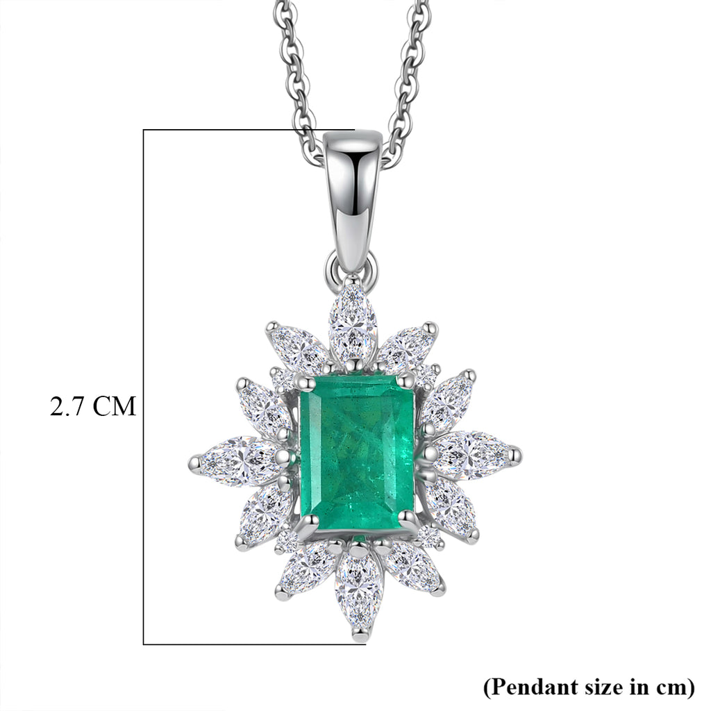 D'Joy Emeraldine Triplet Quartz & White Topaz Halo Pendant with Chain (Size 20) in Rhodium Overlay Sterling Silver 3.38 Ct_4461585_8