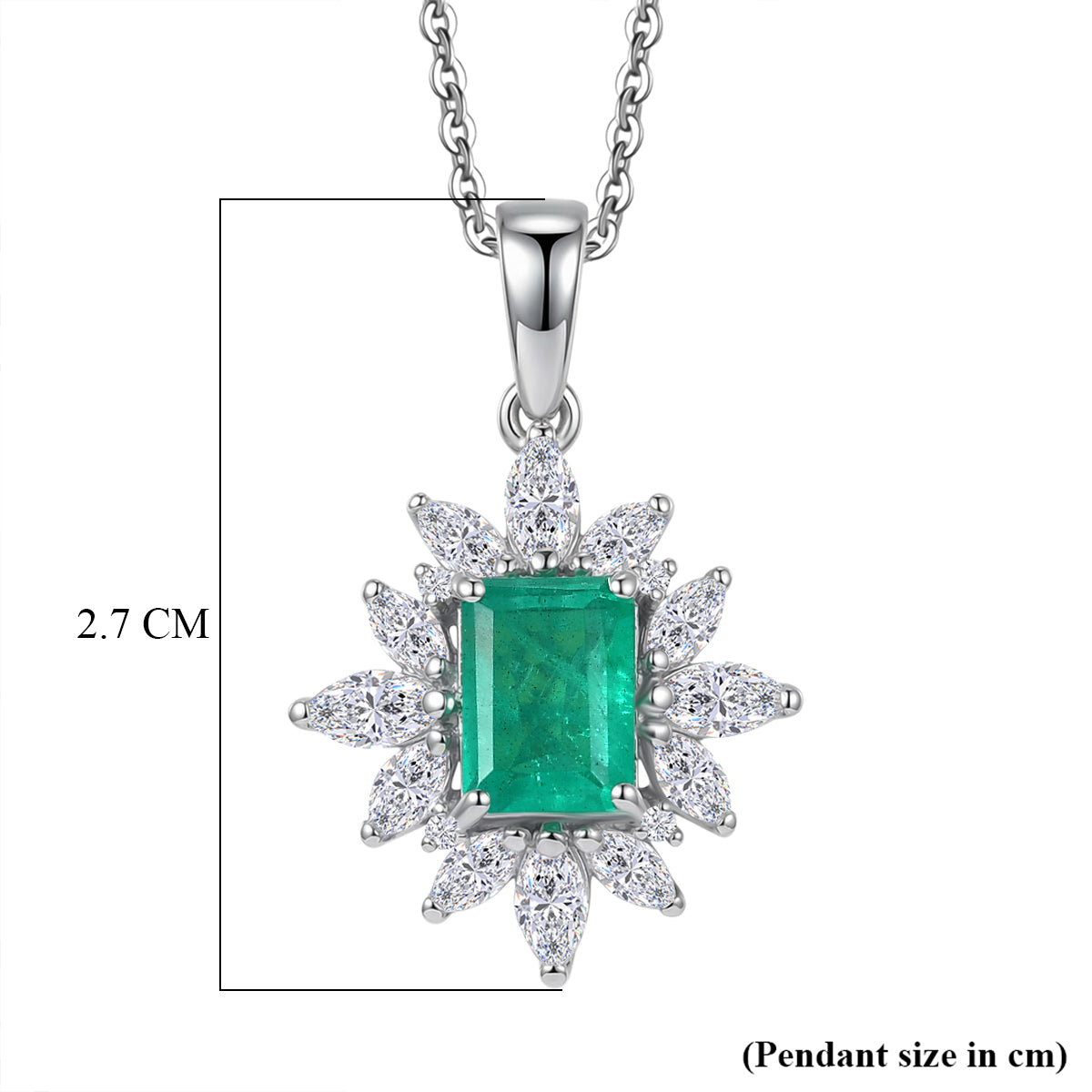 D'Joy Emeraldine Triplet Quartz &amp; White Topaz Halo Pendant with Chain (Size 20) in Rhodium Overlay Sterling Silver 3.38 Ct V32520023 6