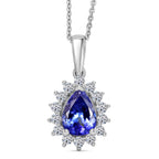 Tanzanite & SI-G/H Lab Grown Diamond Pear Cut Halo Pendant with Chain (Size 20) in Rhodium Overlay Sterling Silver 1.54 Ct._4462452