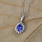 Tanzanite & SI-G/H Lab Grown Diamond Pear Cut Halo Pendant with Chain (Size 20) in Rhodium Overlay Sterling Silver 1.54 Ct._4462452_2
