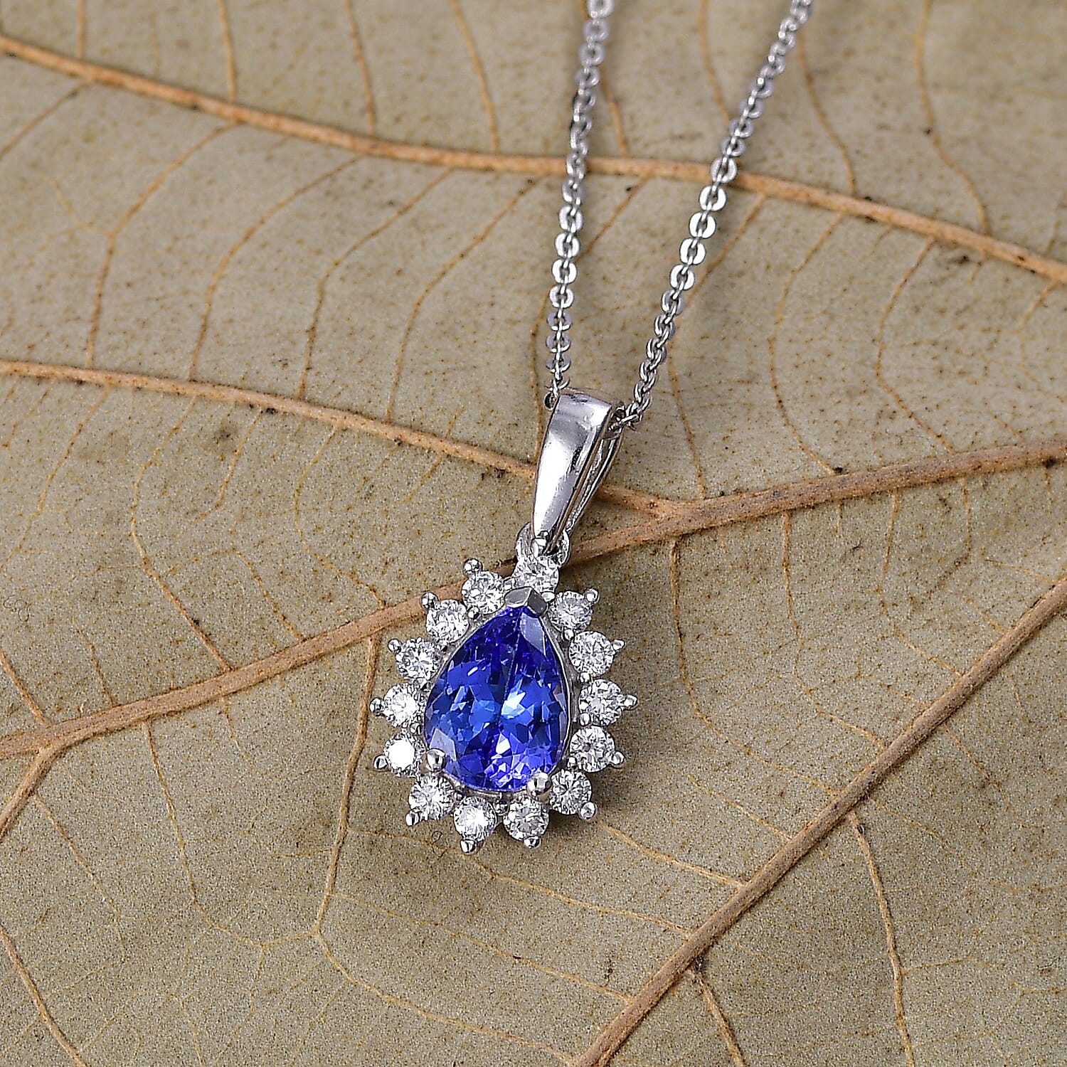 LUXURIANT Tanzanite, Lab Grown Diamond Pear Cut Halo Pendant with Chain (Size 20) in Rhodium Overlay Sterling Silver 1.54 Ct. (SI-G-H) V32525761 3
