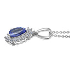 Tanzanite & SI-G/H Lab Grown Diamond Pear Cut Halo Pendant with Chain (Size 20) in Rhodium Overlay Sterling Silver 1.54 Ct._4462452_3