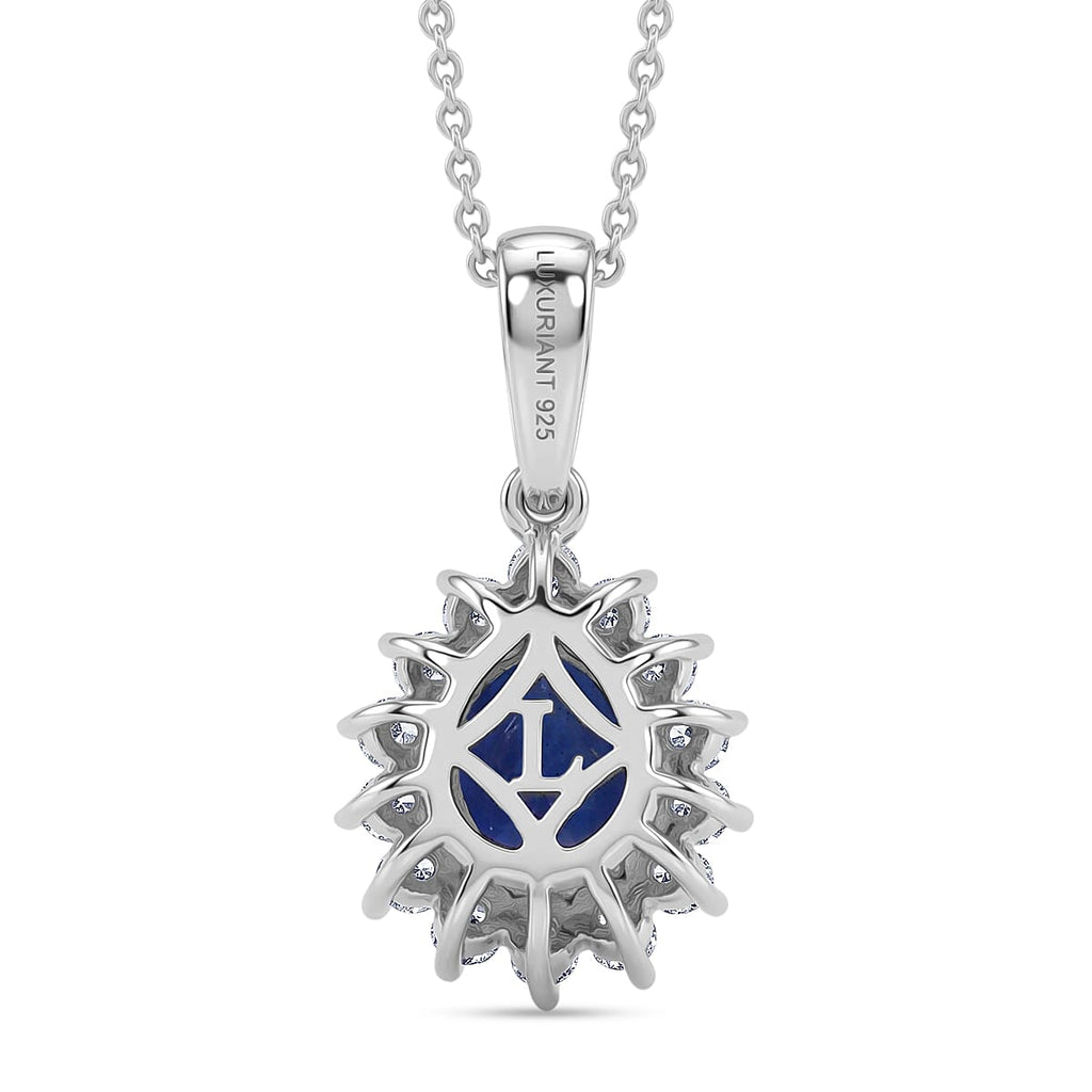 Tanzanite & SI-G/H Lab Grown Diamond Pear Cut Halo Pendant with Chain (Size 20) in Rhodium Overlay Sterling Silver 1.54 Ct._4462452_4