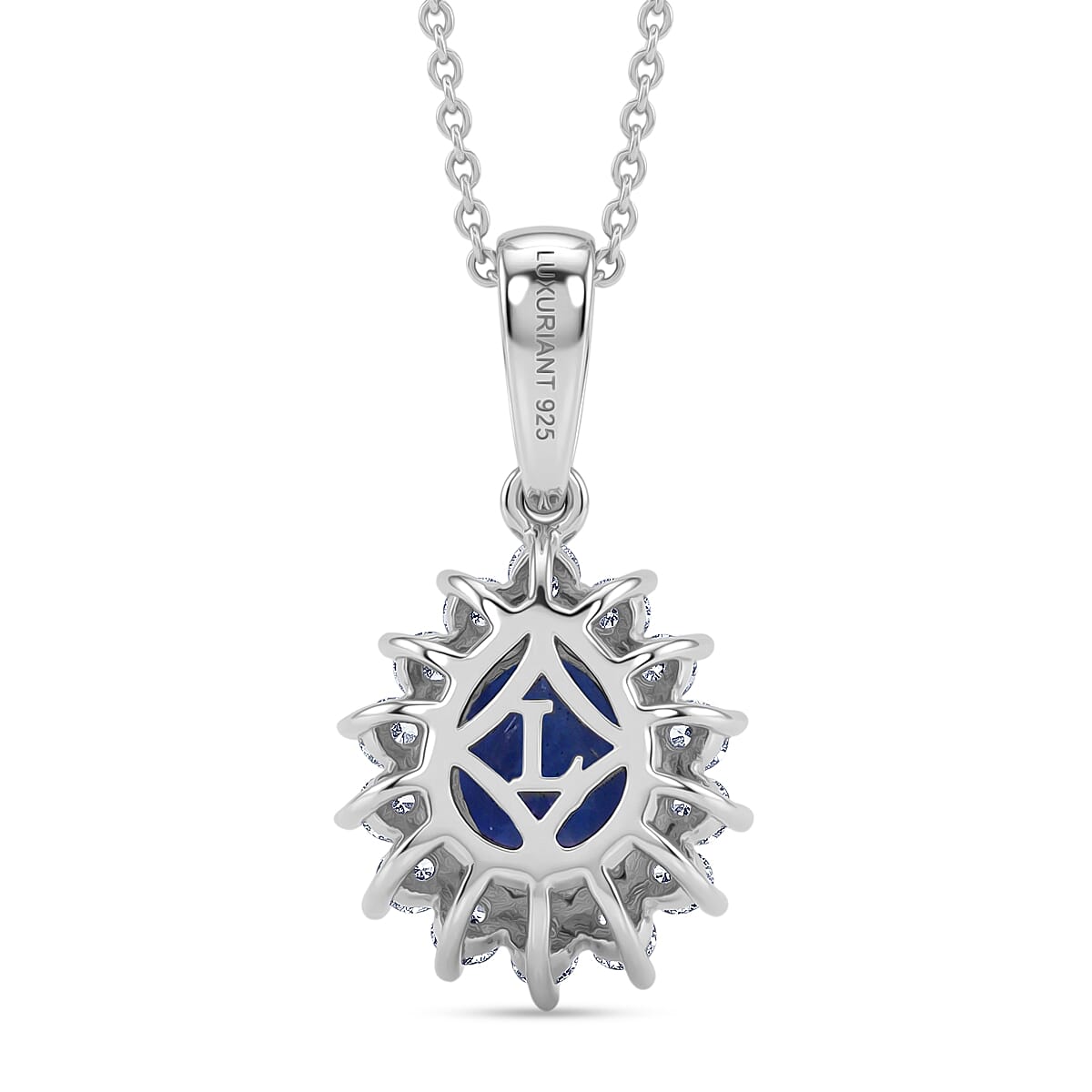 LUXURIANT Tanzanite, Lab Grown Diamond Pear Cut Halo Pendant with Chain (Size 20) in Rhodium Overlay Sterling Silver 1.54 Ct. (SI-G-H) V32525761 5