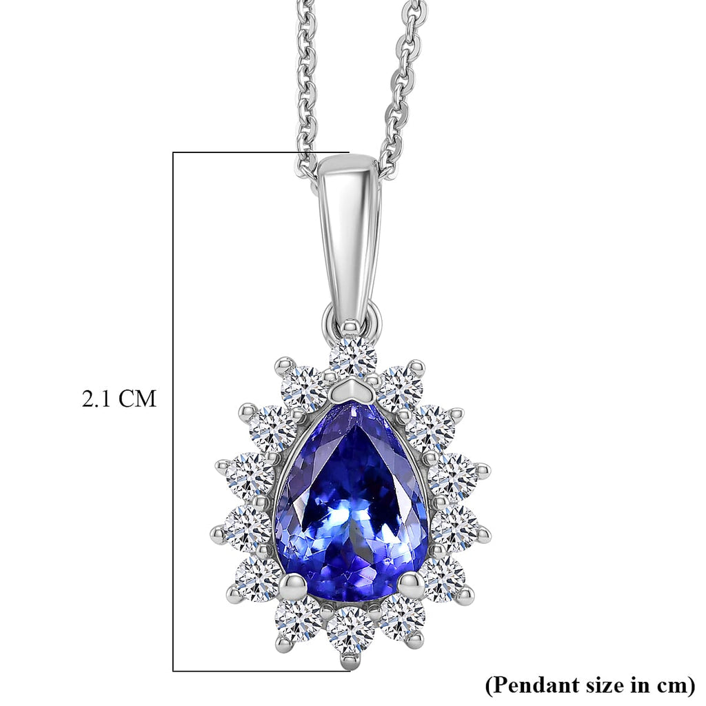 Tanzanite & SI-G/H Lab Grown Diamond Pear Cut Halo Pendant with Chain (Size 20) in Rhodium Overlay Sterling Silver 1.54 Ct._4462452_6