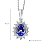 Tanzanite & SI-G/H Lab Grown Diamond Pear Cut Halo Pendant with Chain (Size 20) in Rhodium Overlay Sterling Silver 1.54 Ct._4462452_6