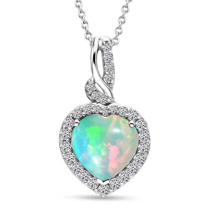 10K White Gold,  Ethiopian Opal,  Lab Grown Diamond Pendant with Chain (Size 20) 2.77ct  Gold Wt. 3.55 Gms  2.770  Ct. 4462467 1