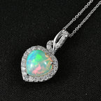 10K White Gold,  Ethiopian Opal,  Lab Grown Diamond Pendant with Chain (Size 20) 2.77ct  Gold Wt. 3.55 Gms  2.770  Ct._4462467_1