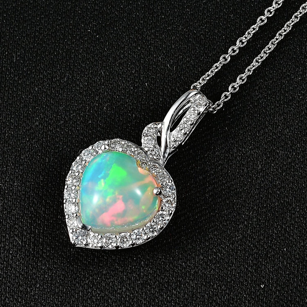 Certified and Appraised  Ethiopian Opal,  Lab Grown Diamond Pendant with Chain (Size 20) in 10K White Gold,  Gold Wt. 3.55 Gms  2.770  Ct. 4462467 1