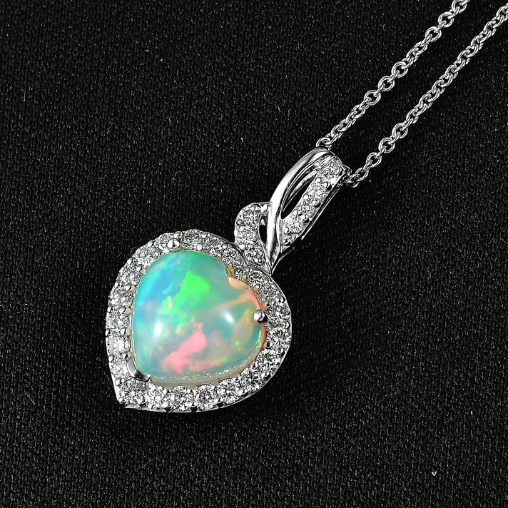 10K White Gold,  Ethiopian Opal,  Lab Grown Diamond Pendant with Chain (Size 20) 2.77ct  Gold Wt. 3.55 Gms  2.770  Ct. 4462467 2