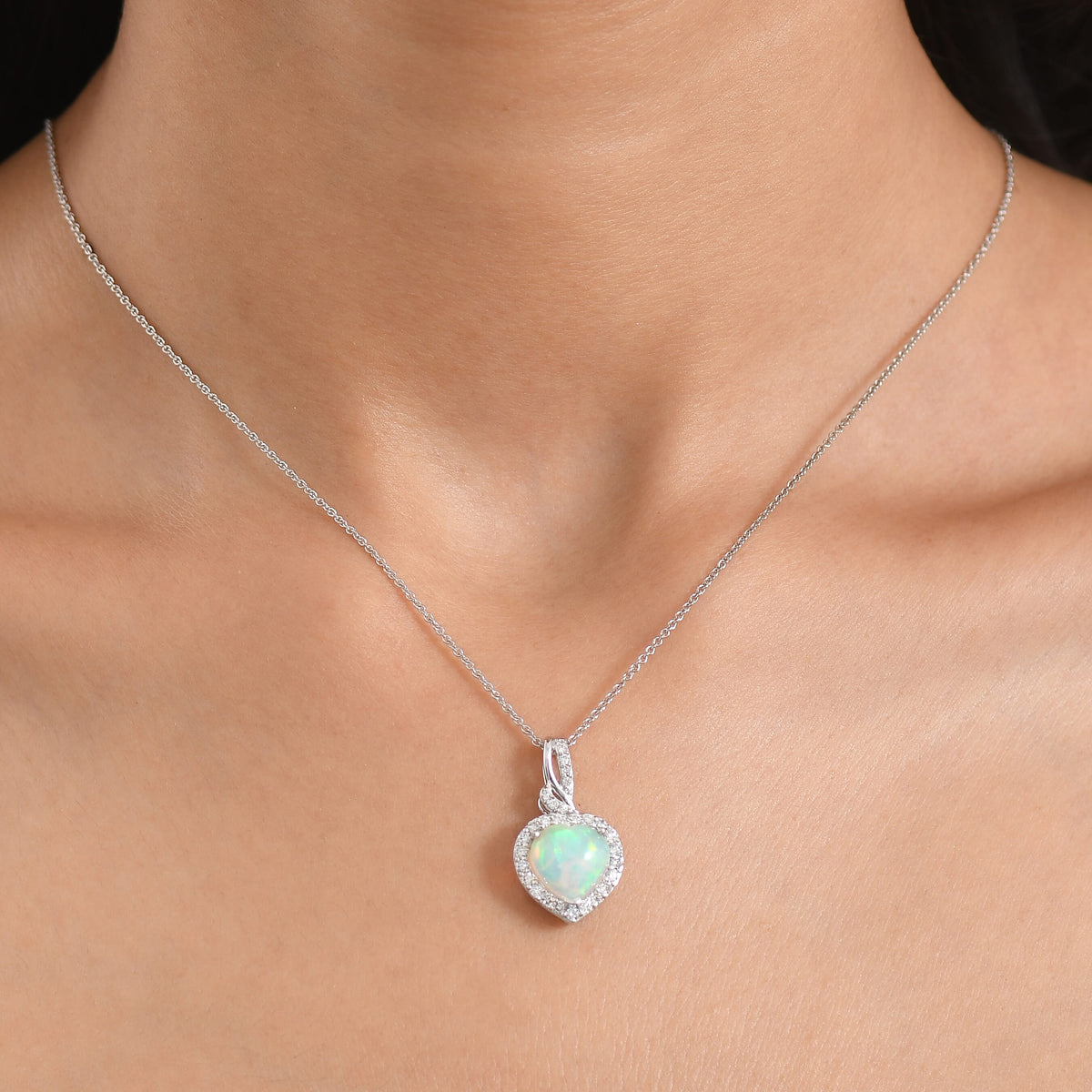 Certified and Appraised  Ethiopian Opal,  Lab Grown Diamond Pendant with Chain (Size 20) in 10K White Gold,  Gold Wt. 3.55 Gms  2.770  Ct. 4462467 2