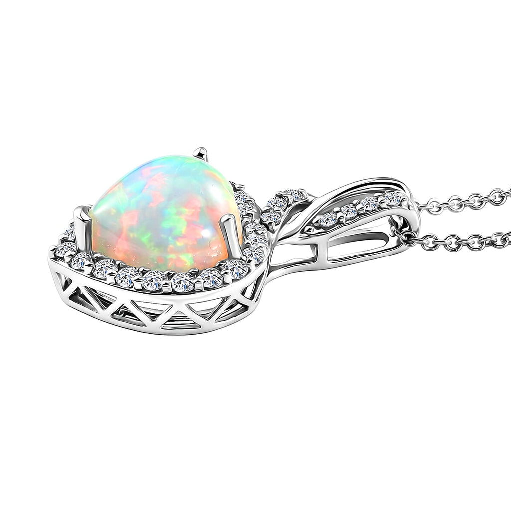 10K White Gold,  Ethiopian Opal,  Lab Grown Diamond Pendant with Chain (Size 20) 2.77ct  Gold Wt. 3.55 Gms  2.770  Ct._4462467_3