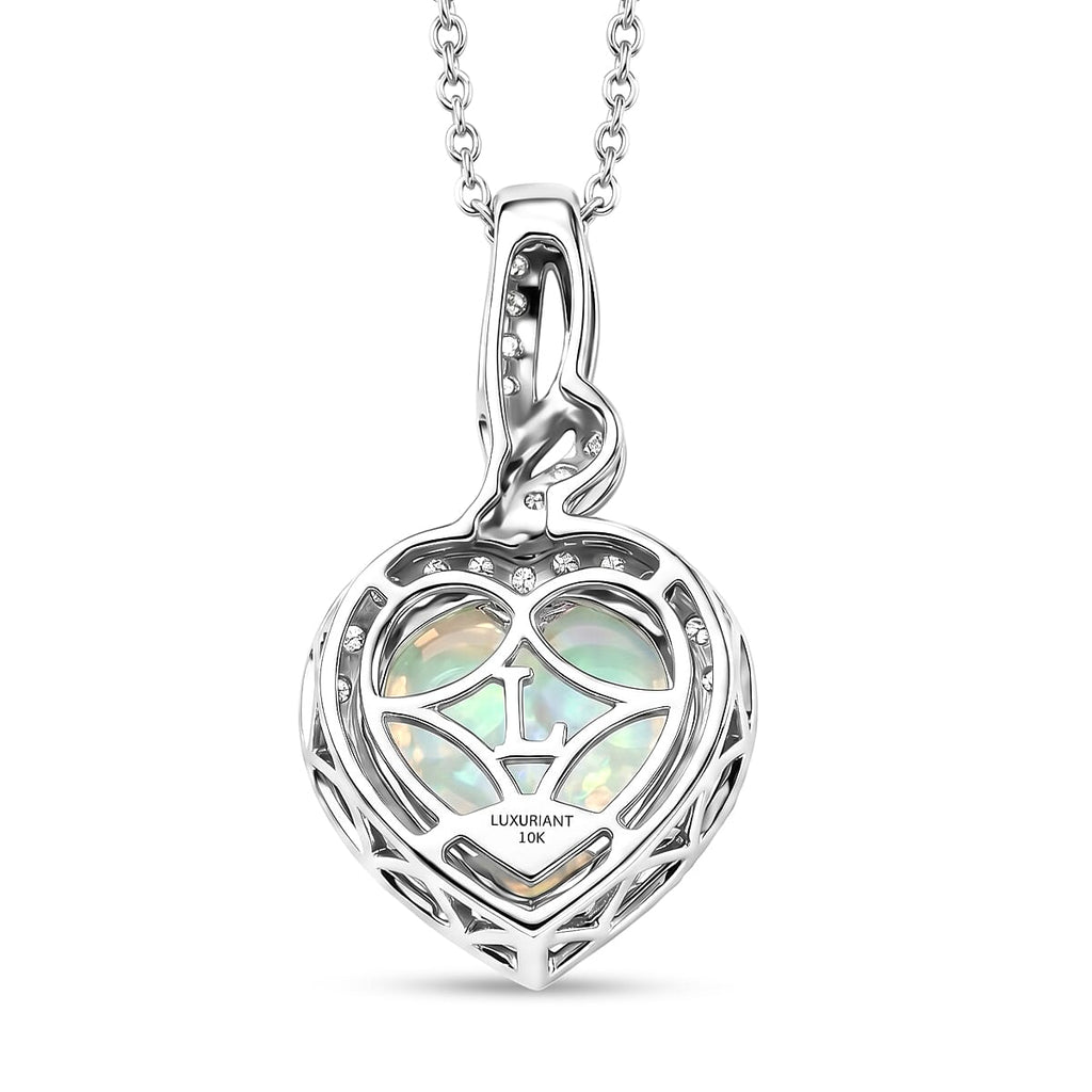 10K White Gold,  Ethiopian Opal,  Lab Grown Diamond Pendant with Chain (Size 20) 2.77ct  Gold Wt. 3.55 Gms  2.770  Ct._4462467_4