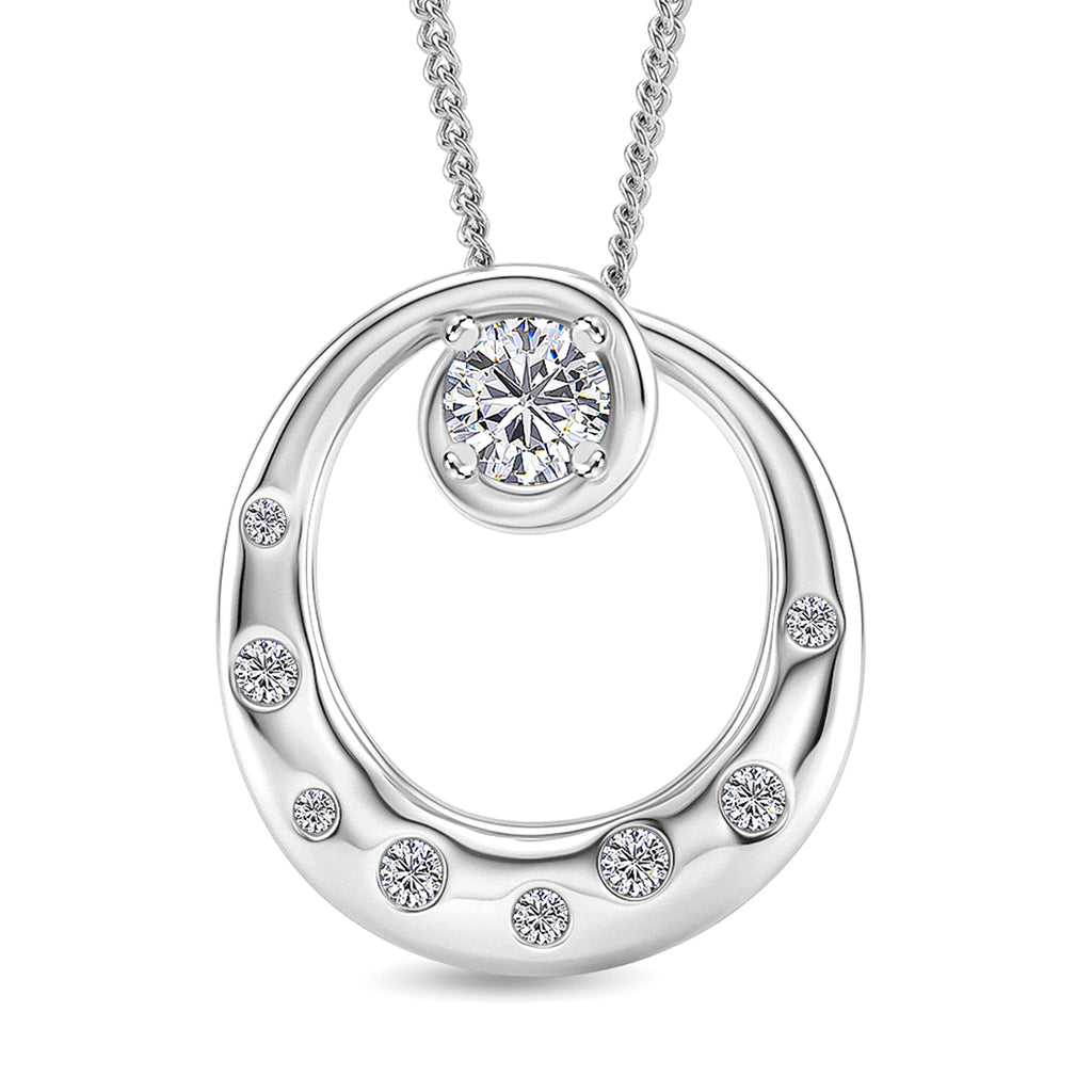 D'Joy GRA Certified Moissanite D-VVS1 Solitaire Spiral Pendant with Chain (Size 18) in Rhodium Overlay Sterling Silver_4462531