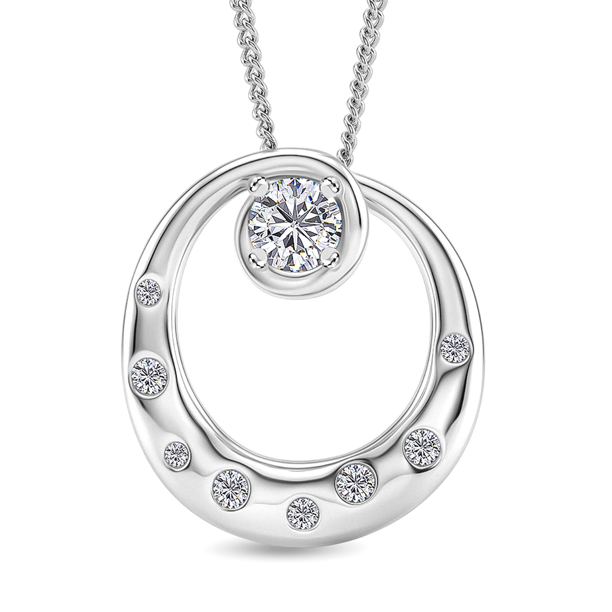 D'Joy GRA Certified Moissanite D-VVS1 Solitaire Spiral Pendant with Chain (Size 18) in Rhodium Overlay Sterling Silver V32513780 0