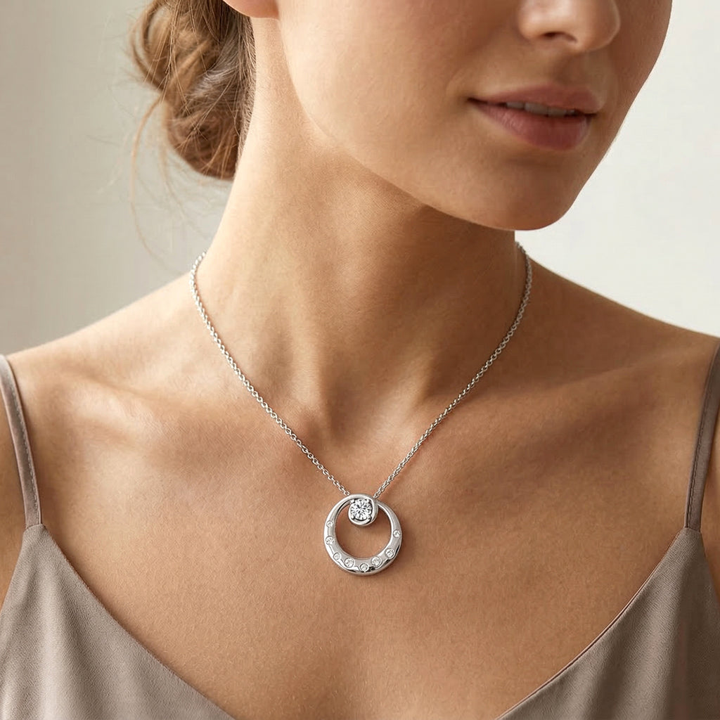 D'Joy GRA Certified Moissanite D-VVS1 Solitaire Spiral Pendant with Chain (Size 18) in Rhodium Overlay Sterling Silver_4462531_1