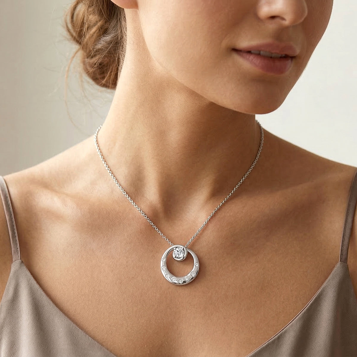 D'Joy GRA Certified Moissanite D-VVS1 Solitaire Spiral Pendant with Chain (Size 18) in Rhodium Overlay Sterling Silver V32513780 2