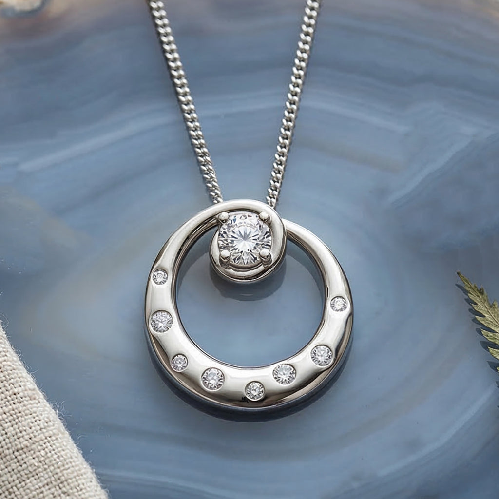 D'Joy GRA Certified Moissanite D-VVS1 Solitaire Spiral Pendant with Chain (Size 18) in Rhodium Overlay Sterling Silver_4462531_2
