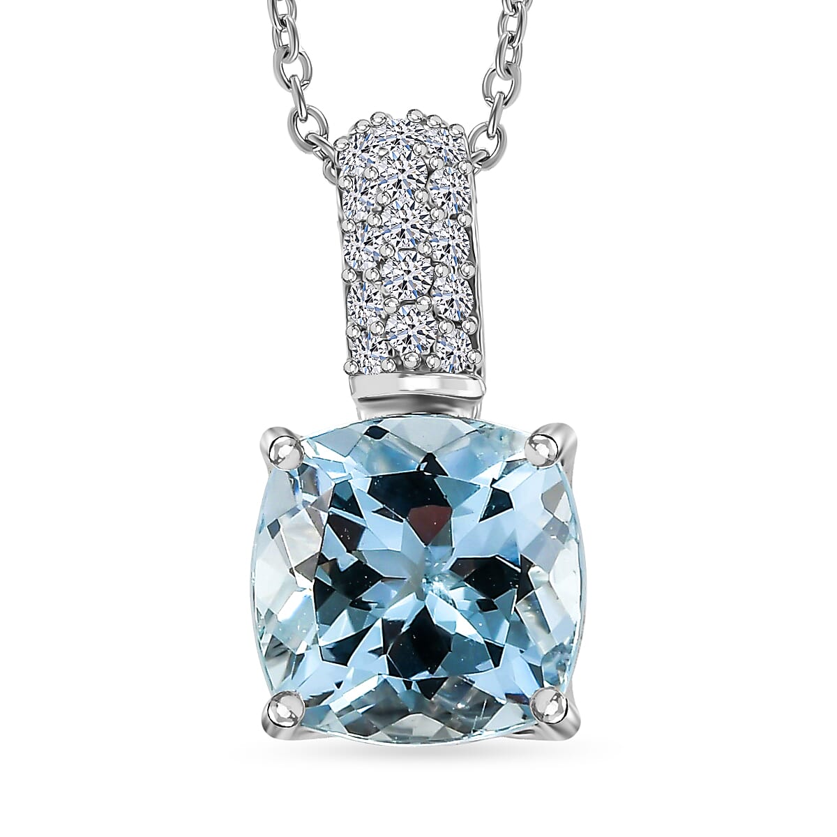 Certified and Appraised Aquamarine,  Lab Grown Diamond Pendant with Chain (Size 20) in 10K White Gold,  Gold Wt. 3.05 Gms  2.650  Ct. 4462559 0