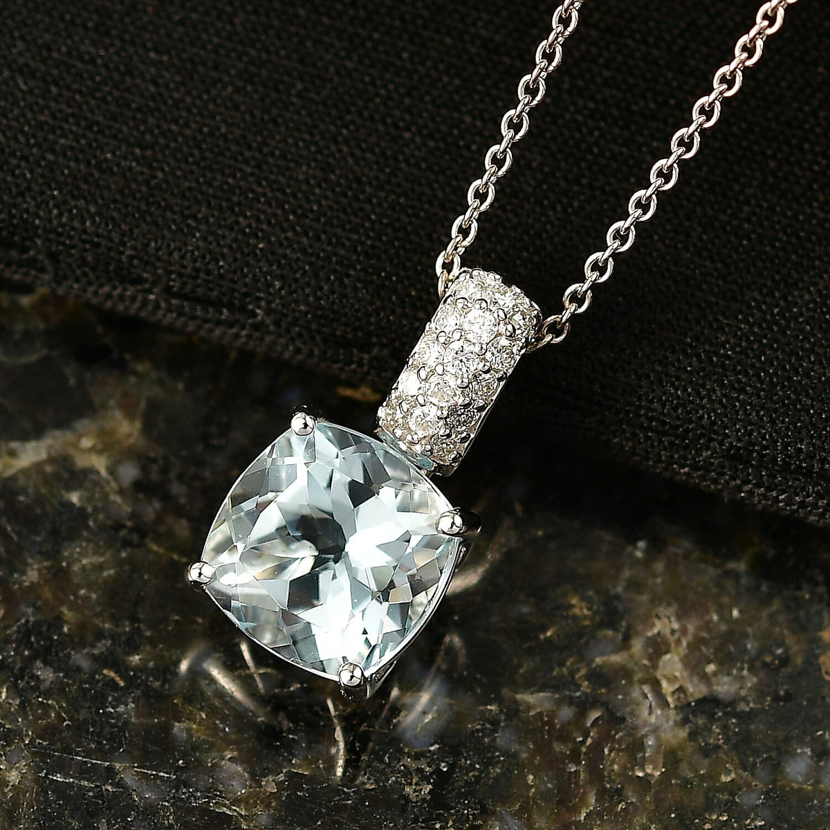 Certified and Appraised Aquamarine,  Lab Grown Diamond Pendant with Chain (Size 20) in 10K White Gold,  Gold Wt. 3.05 Gms  2.650  Ct. 4462559 1