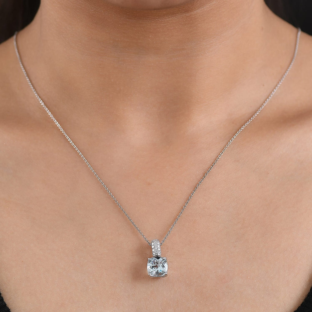 10K White Gold,  Aquamarine,  Lab Grown Diamond Pendant with Chain (Size 20) 2.65ct  Gold Wt. 3.05 Gms  2.650  Ct._4462559_2