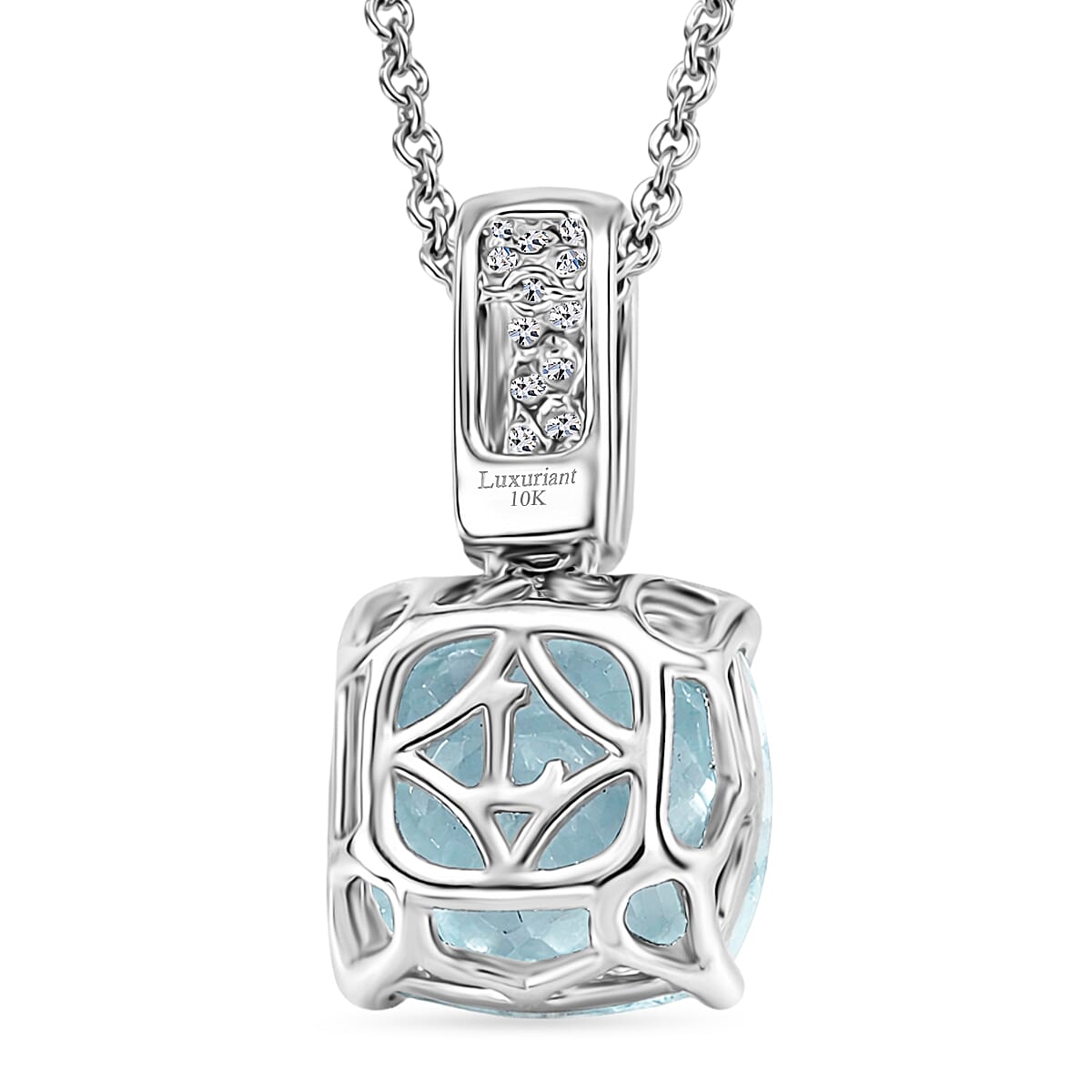 Certified and Appraised Aquamarine,  Lab Grown Diamond Pendant with Chain (Size 20) in 10K White Gold,  Gold Wt. 3.05 Gms  2.650  Ct. 4462559 4