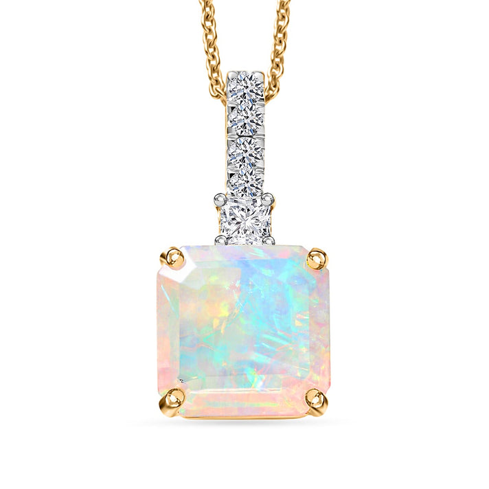 10K Yellow Gold,  Ethiopian Opal,  Lab Grown Diamond Pendant with Chain (Size 20) 2.78ct  Gold Wt. 3.18 Gms  2.780  Ct. 4463290 1