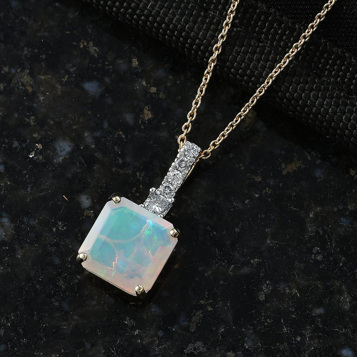 10K Yellow Gold,  Ethiopian Opal,  Lab Grown Diamond Pendant with Chain (Size 20) 2.78ct  Gold Wt. 3.18 Gms  2.780  Ct. 4463290 2