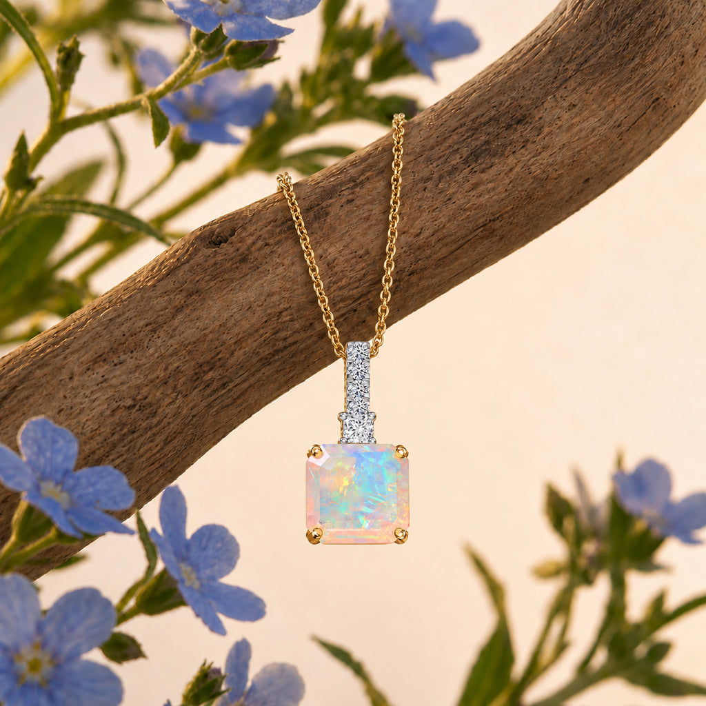 10K Yellow Gold,  Ethiopian Opal,  Lab Grown Diamond Pendant with Chain (Size 20) 2.78ct  Gold Wt. 3.18 Gms  2.780  Ct._4463290_2