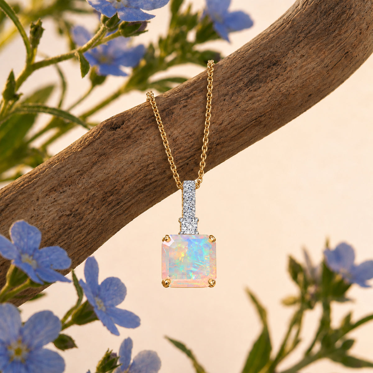Certified and Appraised Ethiopian Opal,  Lab Grown Diamond Pendant with Chain (Size 20) in 10K Yellow Gold,  Gold Wt. 3.18 Gms  2.780  Ct. 4463290 2