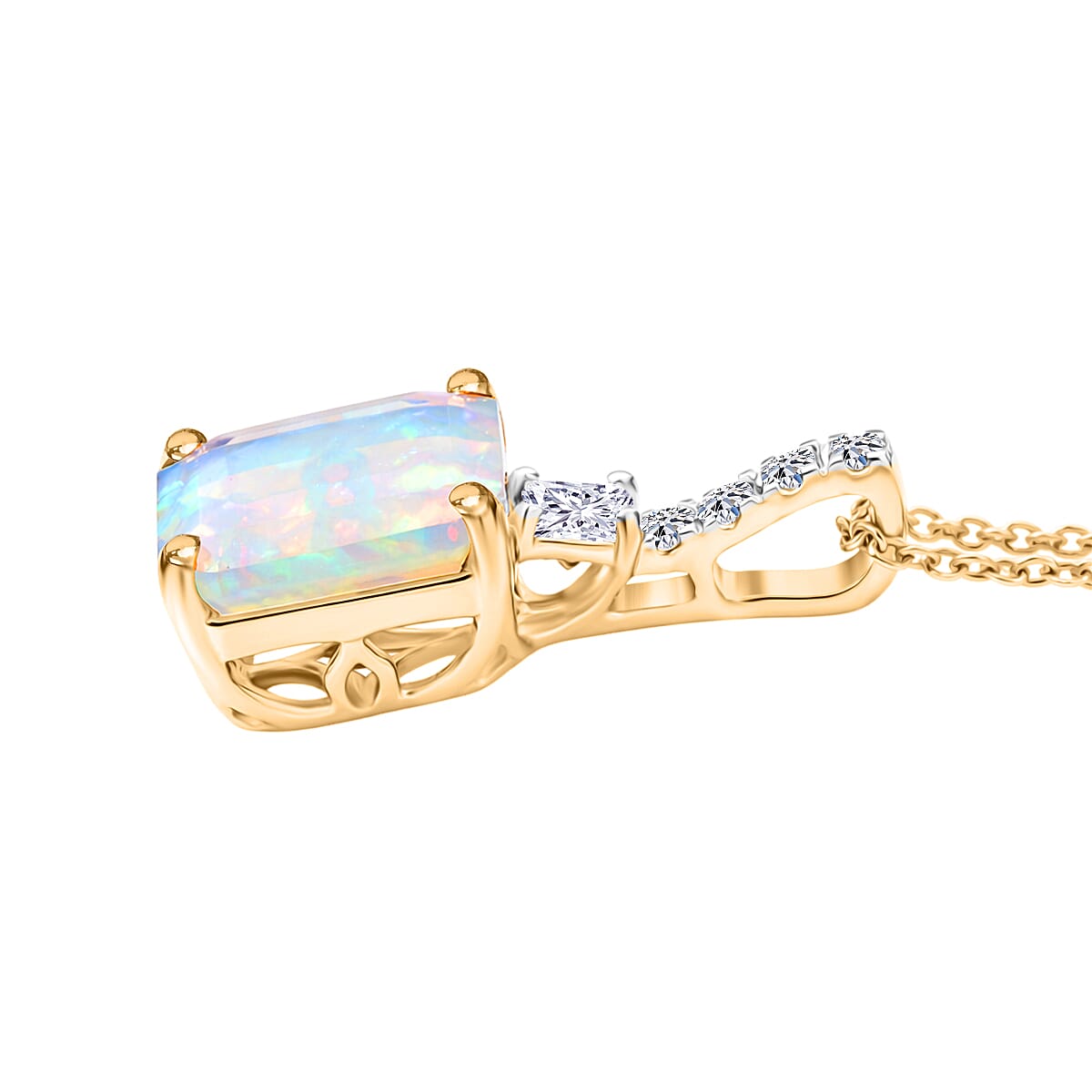 Certified and Appraised Ethiopian Opal,  Lab Grown Diamond Pendant with Chain (Size 20) in 10K Yellow Gold,  Gold Wt. 3.18 Gms  2.780  Ct. 4463290 3