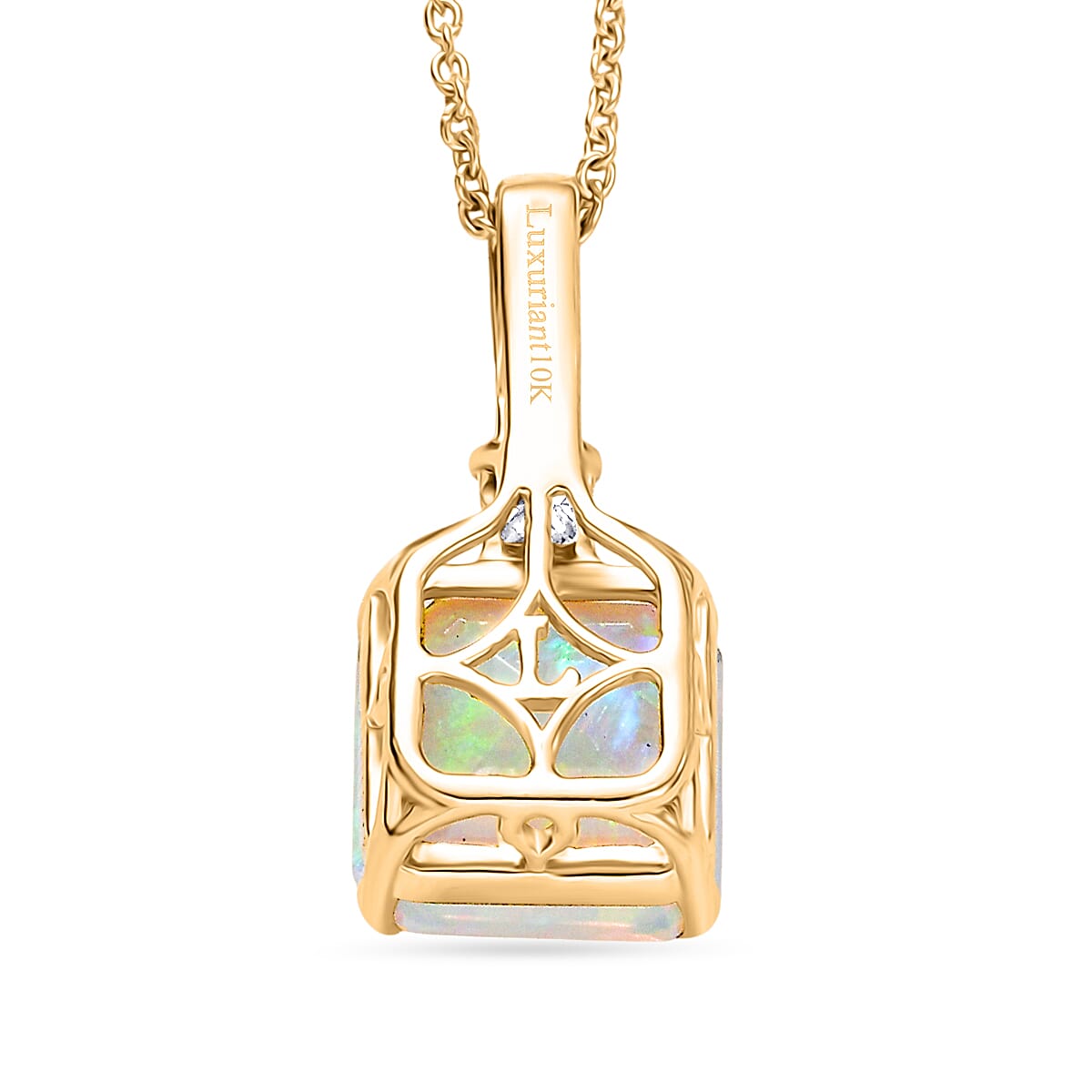 Certified and Appraised Ethiopian Opal,  Lab Grown Diamond Pendant with Chain (Size 20) in 10K Yellow Gold,  Gold Wt. 3.18 Gms  2.780  Ct. 4463290 4