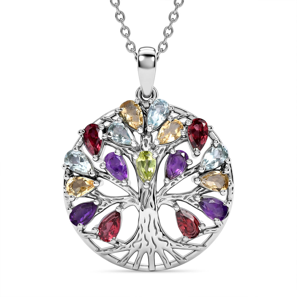 EverTrue - Orissa Rose Garnet & Multi Gemstone Tree of Life Pendant with Chain (Size 20) 4.00 Ct._4463455