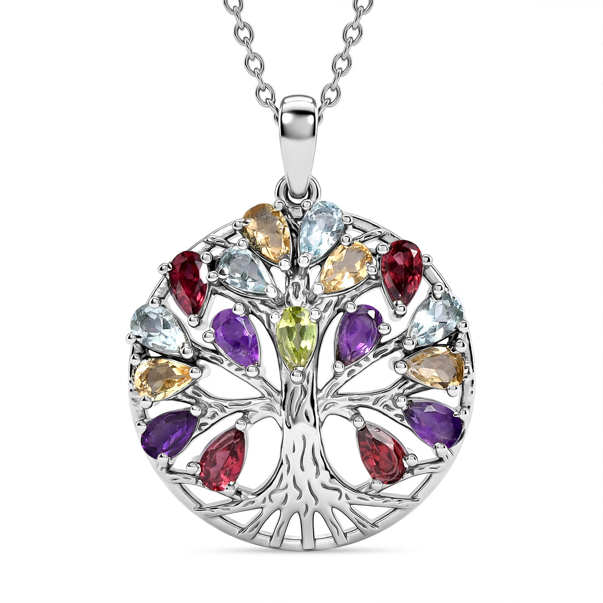 EverTrue - Orissa Rose Garnet &amp; Multi Gemstone Tree of Life Pendant with Chain (Size 20) 4.00 Ct. V32520554 0
