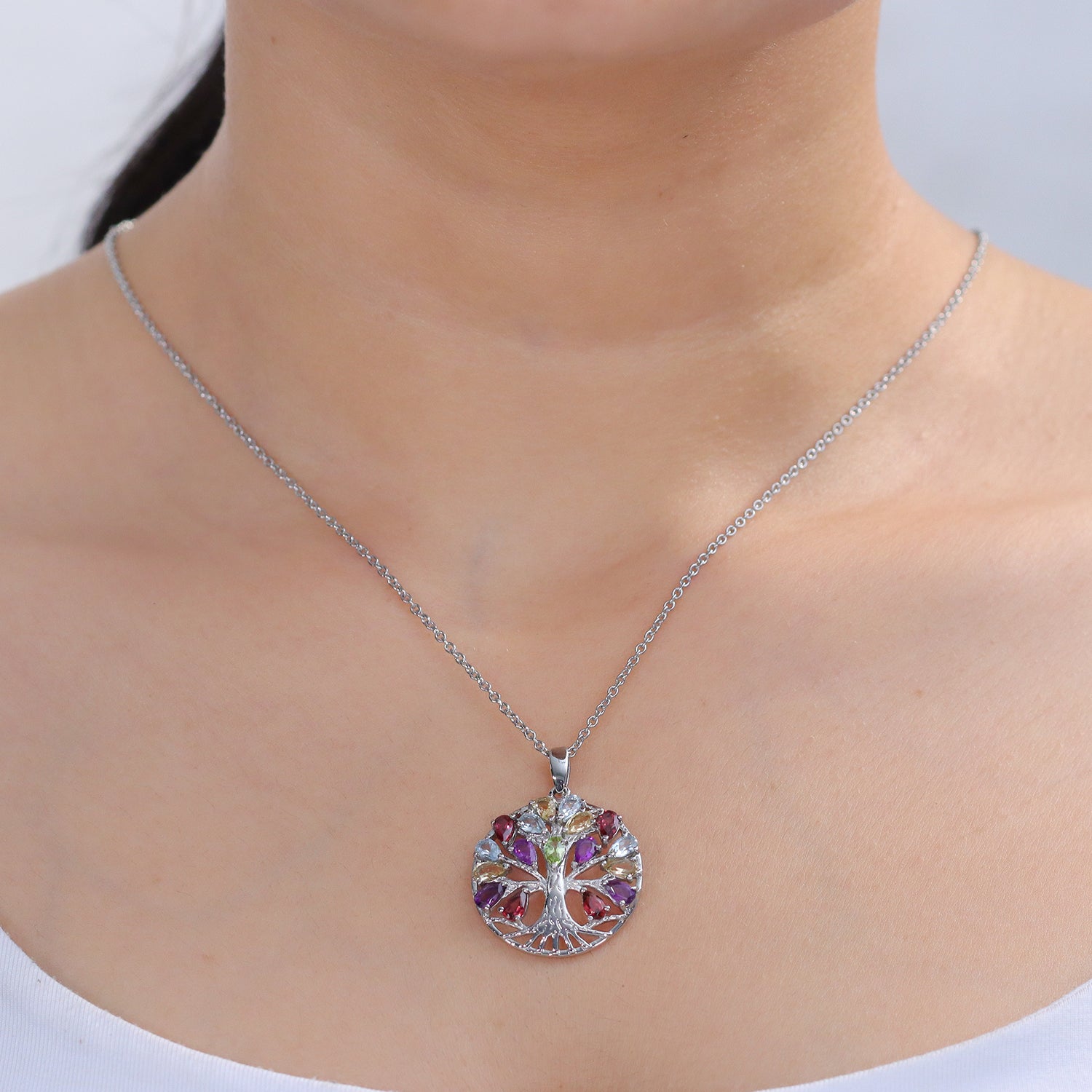 EverTrue - Orissa Rose Garnet &amp; Multi Gemstone Tree of Life Pendant with Chain (Size 20) 4.00 Ct. V32520554 3